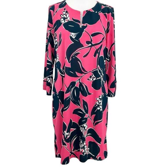 The Limited Tunic Shift Dress Floral Pink Navy Blue Size LargeV-Neck 3/4 Sleeves - Picture 1 of 16